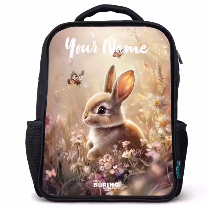 Kids backpack with name - Black - Bunny - Brown - Flowers - Butterflies