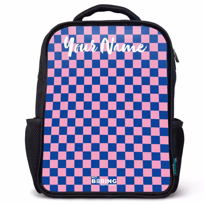 Kids backpack with name - Black - Cubes - Blue - Pink