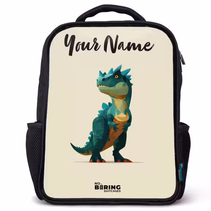 Kids backpack with name - Black - Dino - Animal - Green