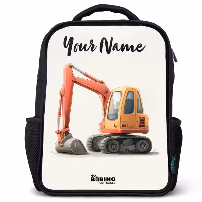 Kids backpack with name - Black - Excavator - Signed - Orange