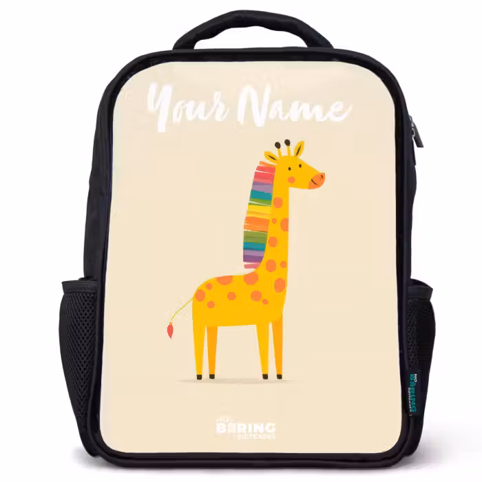 Kids backpack with name - Black - Giraffe - Animal - Colorful