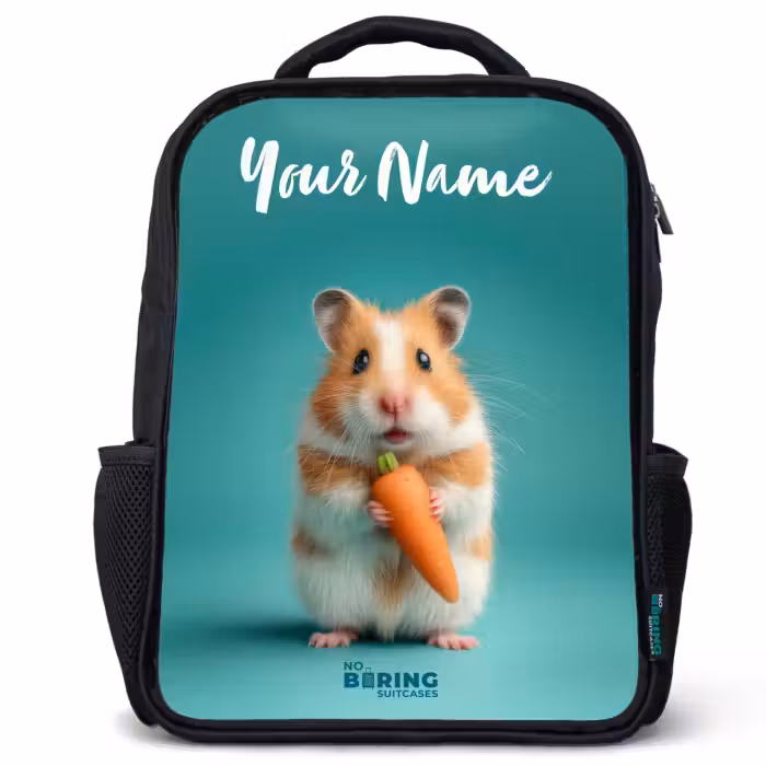 Kids backpack with name - Black - Hamster - Carrot - Animal