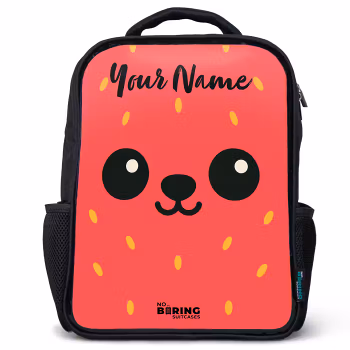 Kids backpack with name - Black - Kawai - Strawberry - Red