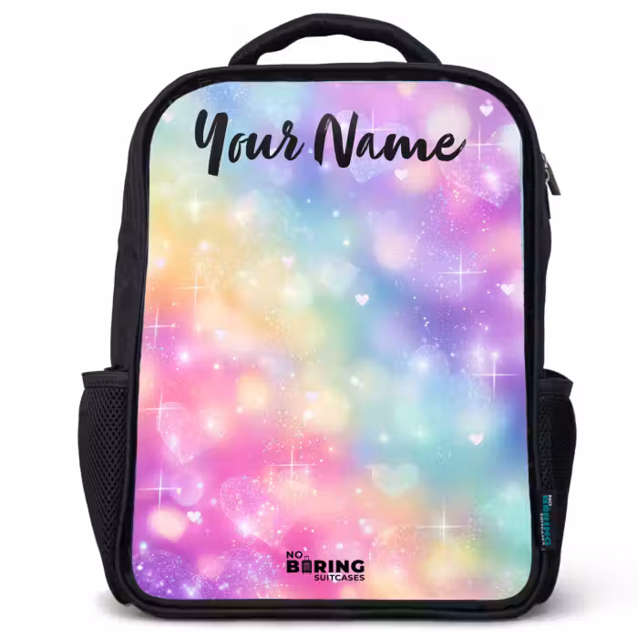 Kids backpack with name - Black - Light - Rainbow - Hearts
