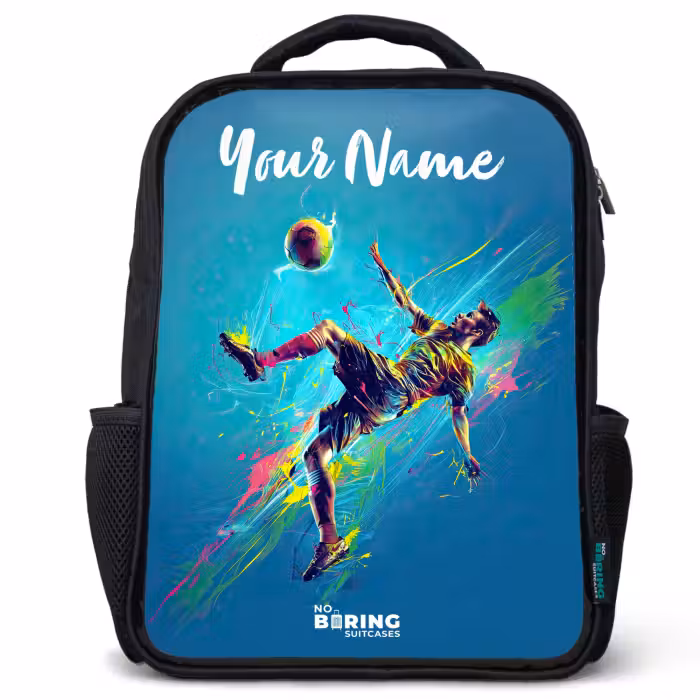 Kids backpack with name - Black - Neon - Football - Kick - Colorful