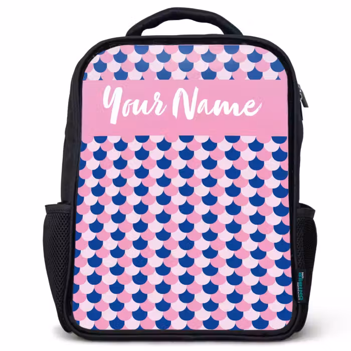 Kids backpack with name - Black - Scales - Pattern - Blue - Pink