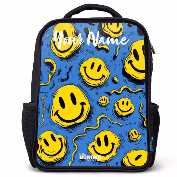 Kids backpack with name - Black - Smiley - Blue - Yellow