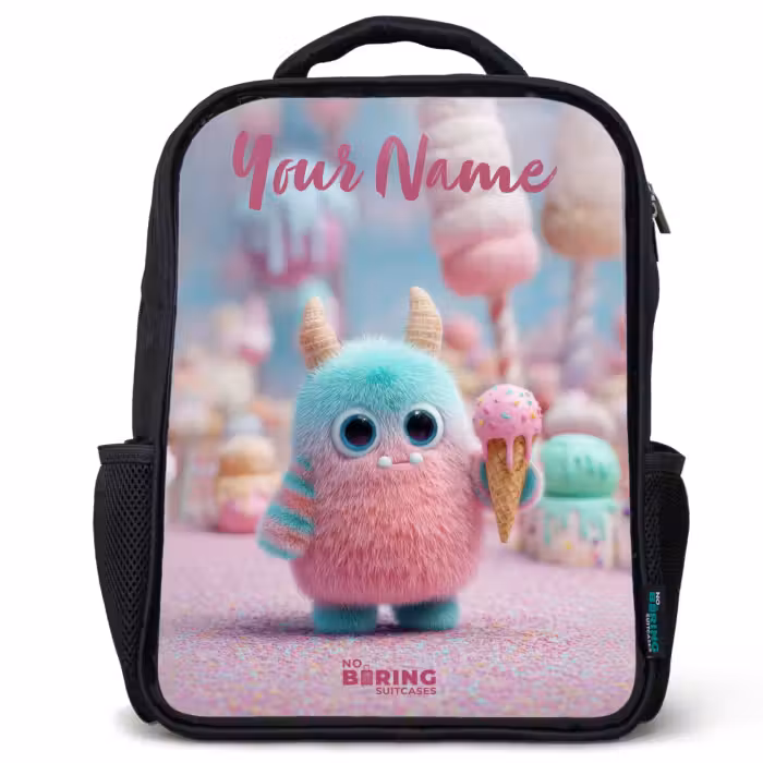 Kids backpack with name - Black - Sweet Monster Candy Adventure