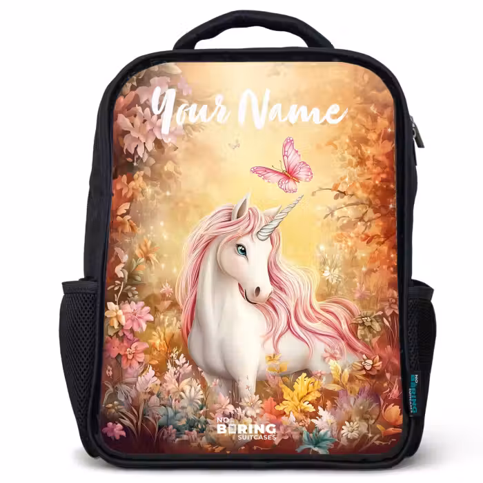 Kids backpack with name - Black - Unicorn - Butterfly - Pink - Mane
