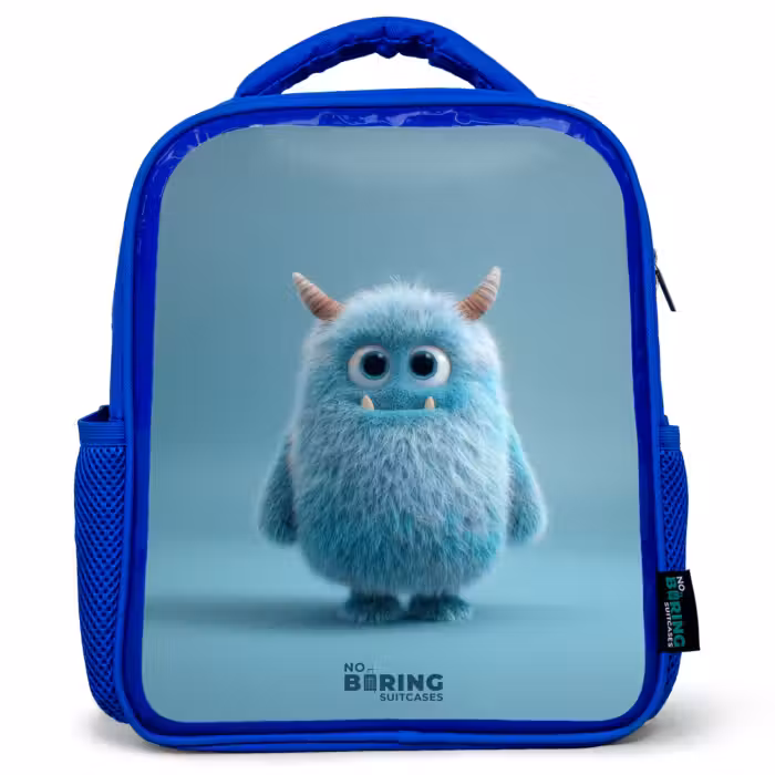 Kids backpack - Blue - Blue fluffy monster with horns