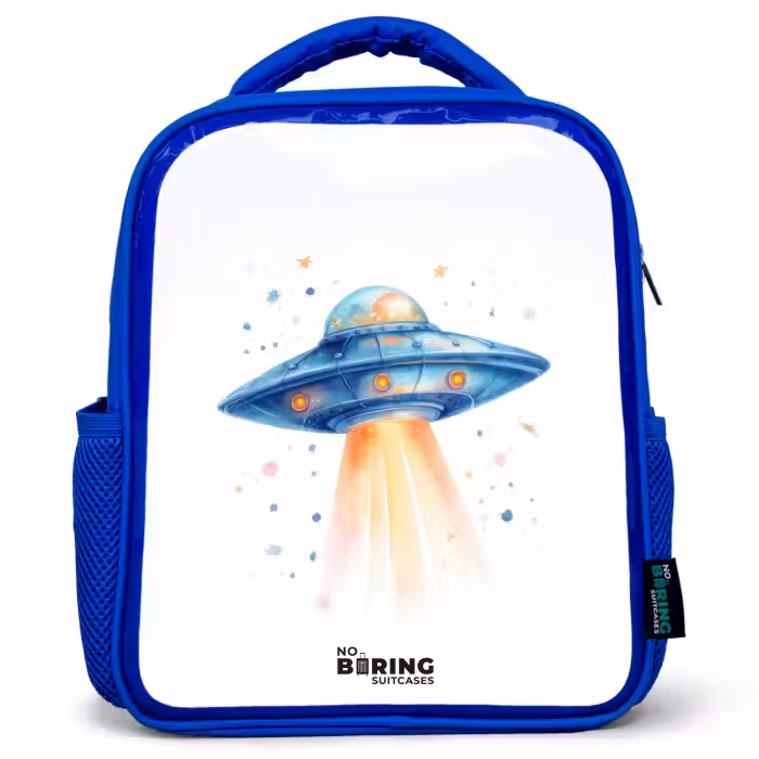 Kids backpack - Blue - Blue spaceship with beam of light