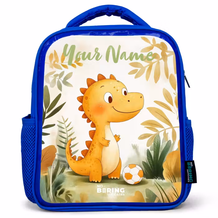 Kids backpack with name - Blue - Dino - Football - Orange