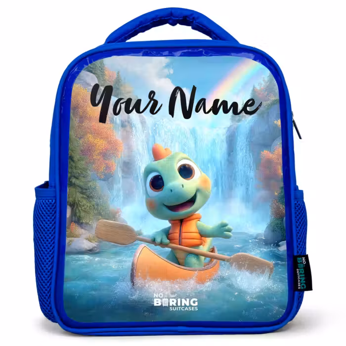 Kids backpack with name - Blue - Dino - Nature - Waterfall
