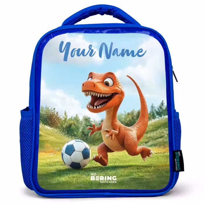 Kids backpack with name - Blue - Soccer - Dino - Sports
