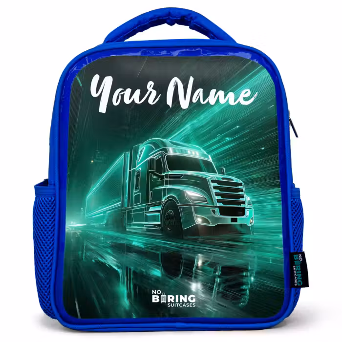 Kids backpack with name - Blue - Truck - City - Green - Neon