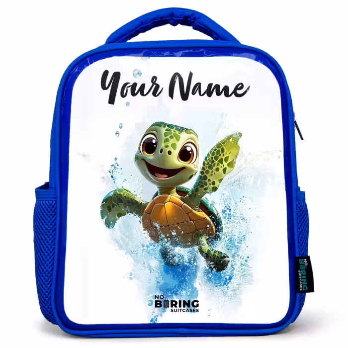 Kids backpack with name - Blue - Turtle - Water - Green