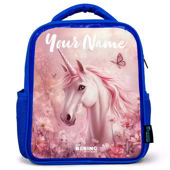 Kids backpack with name - Blue - Unicorn - Pink - Butterfly - Flowers