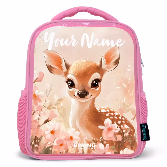 Kids backpack with name - Pink - Deer - Flowers - Dots - Pink