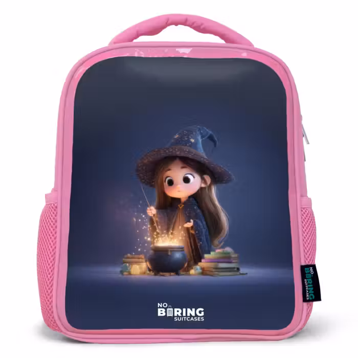 Kids backpack - Pink - Enchanted girl with cauldron