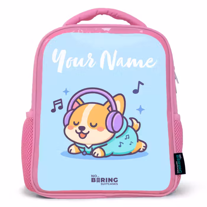 Kids backpack with name - Pink - Kawai - Dog - Music
