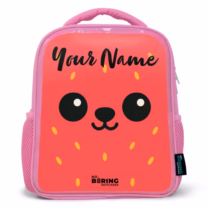 Kids backpack with name - Pink - Kawai - Strawberry - Red