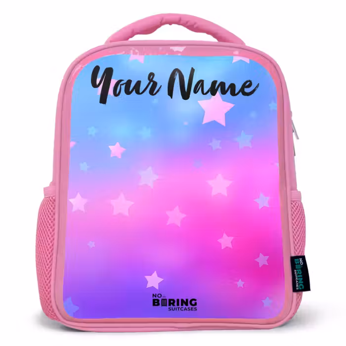 Kids backpack with name - Pink - Stars - Pink - Blue