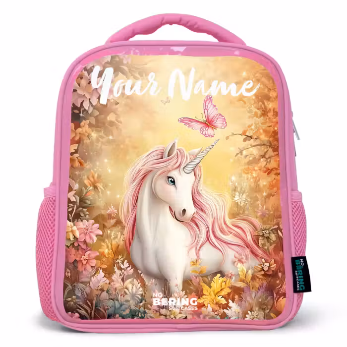 Kids backpack with name - Pink - Unicorn - Butterfly - Pink - Mane