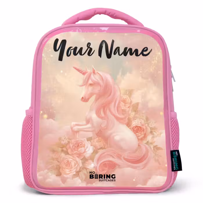 Kids backpack with name - Pink - Unicorn - Clouds - Pink