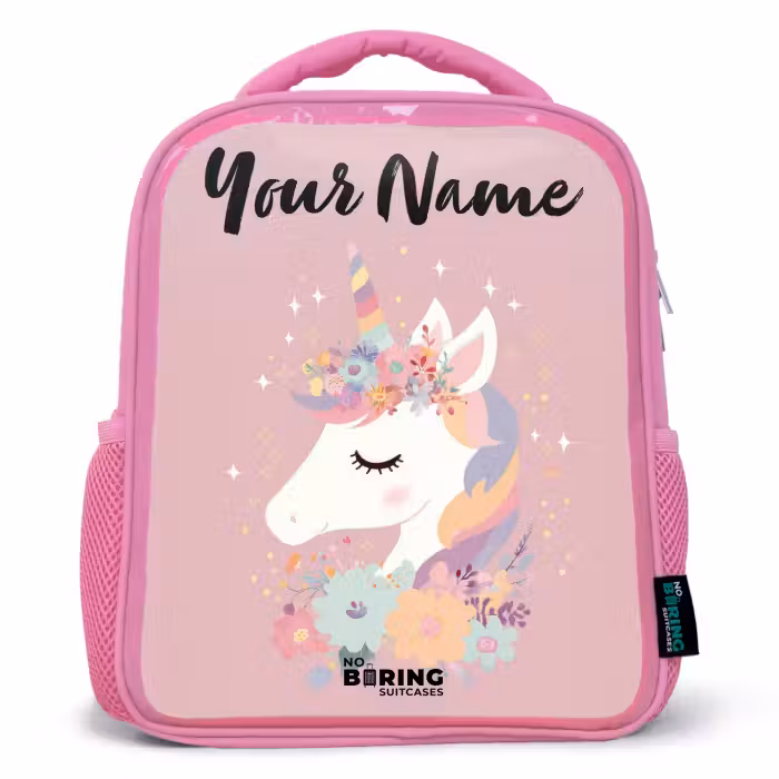 Kids backpack with name - Pink - Unicorn - Pink - Flowers