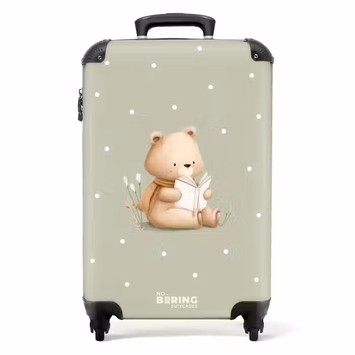 Suitcase - A brown bear reading a book - Green