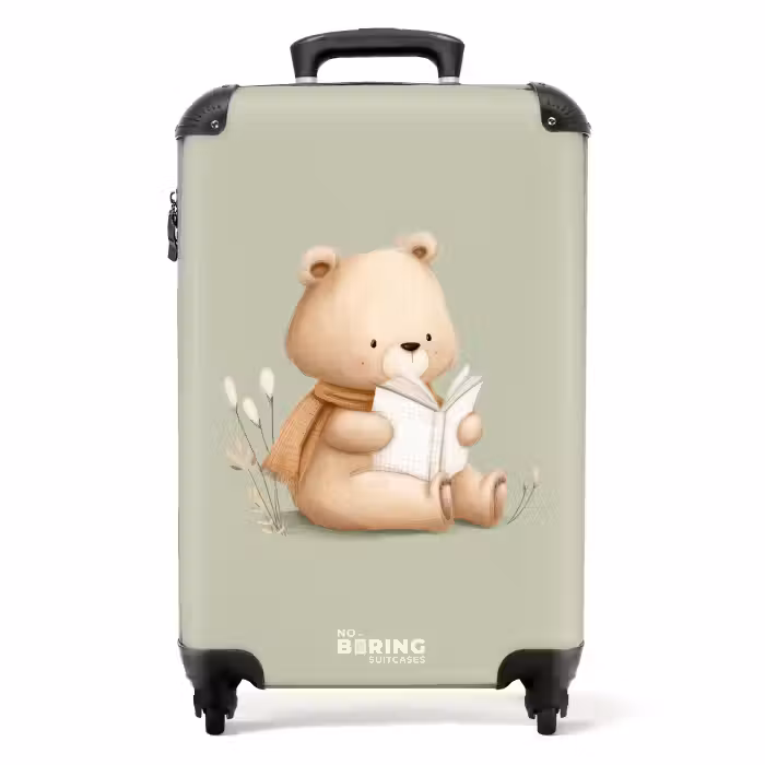 Suitcase - A brown bear with a book - Green