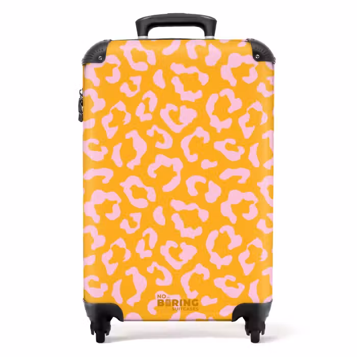 Suitcase - Animal prints - Panther print suitcase in orange-yellow and light pink