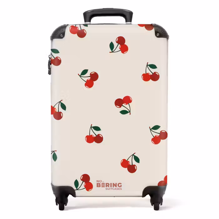 Suitcase - Beige background with pattern of large cherries