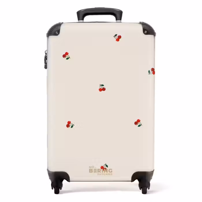Suitcase - Beige background with pattern of small cherries