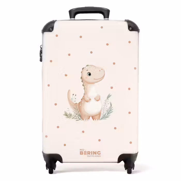 Suitcase - Beige dino on a polka dot background