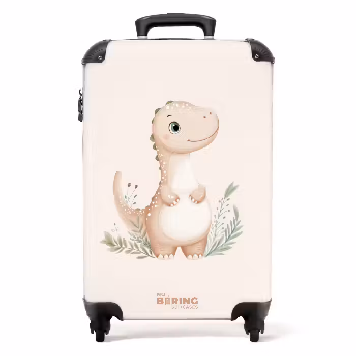 Suitcase - Beige dinosaur with green leaves