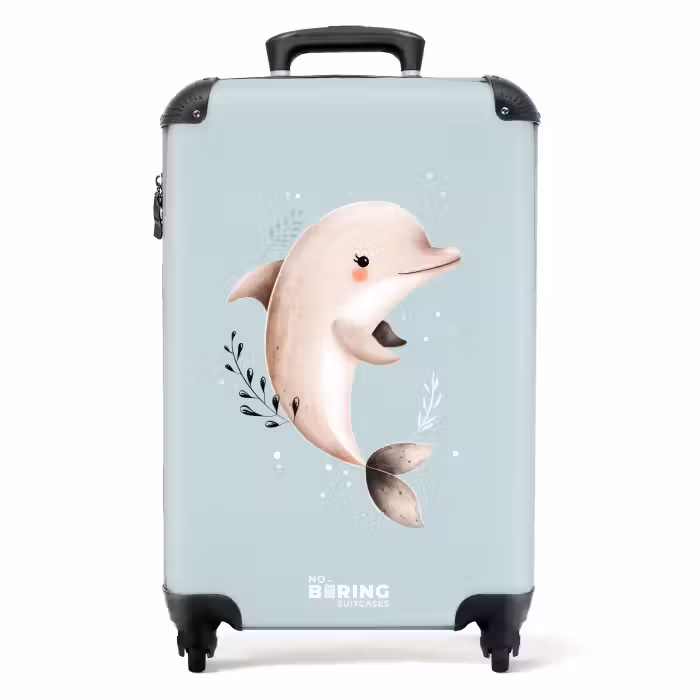 Suitcase - Beige dolphin in blue water