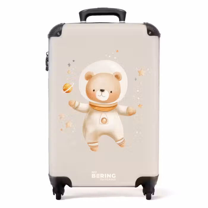 Suitcase - Beige space bear floats among stars