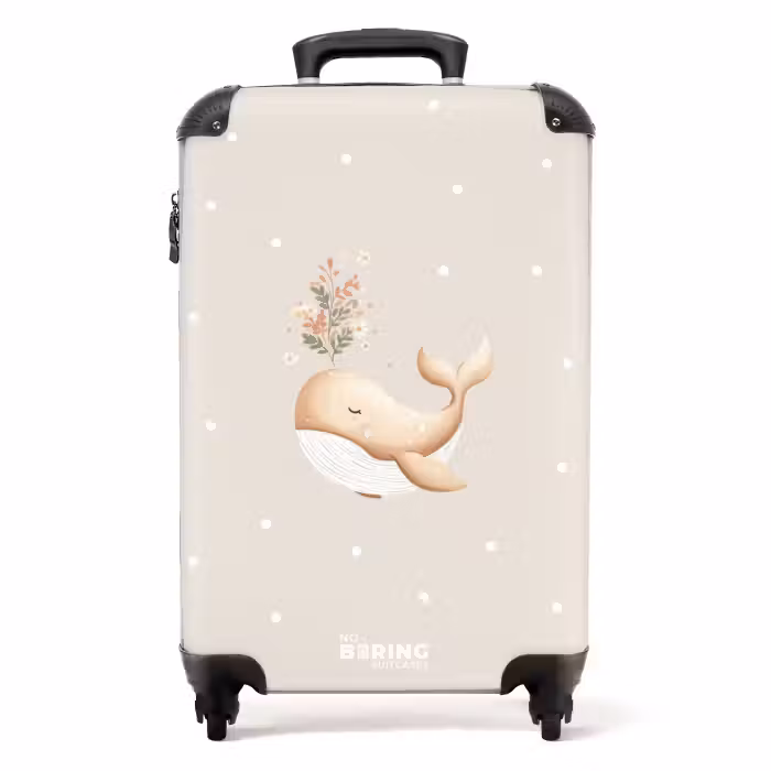 Suitcase - Beige whale in sea of flowers