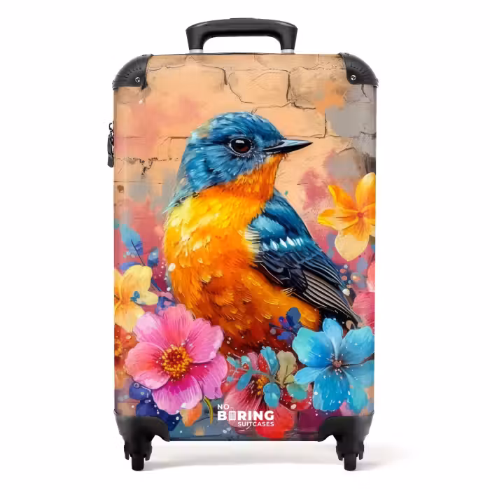 Suitcase - Bird with flowers in graffiti style