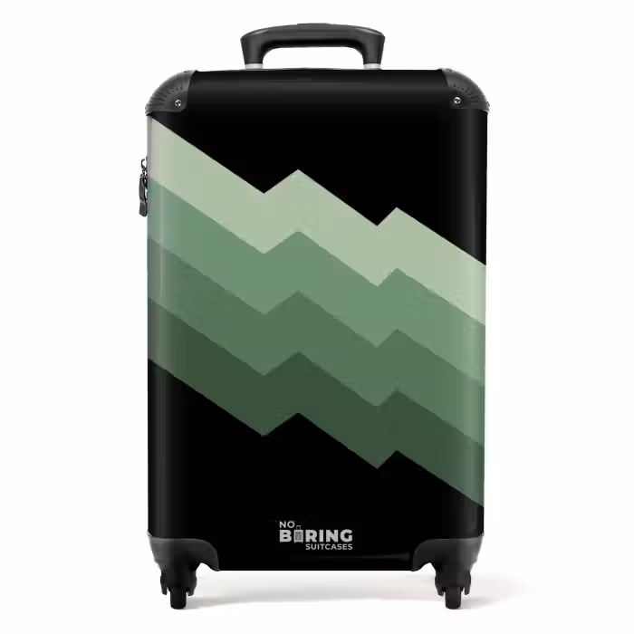 Suitcase - Black background with cascading green zigzag stripes