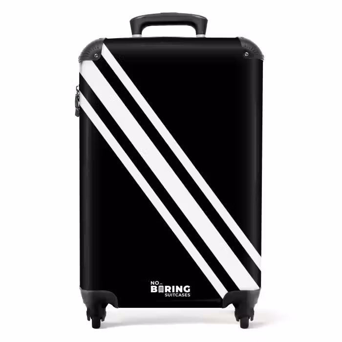 Suitcase - Black background with diagonal white double stripe