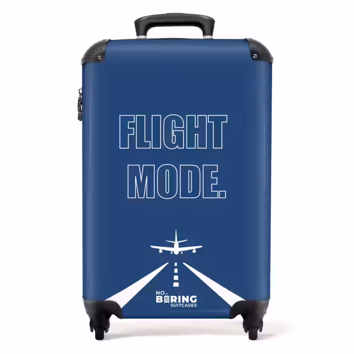Suitcase - Blue background with airplane and text Flight Mode