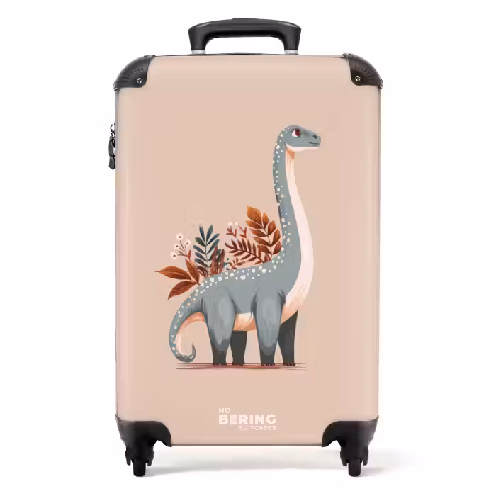 Suitcase - Blue dinosaur on a beige background