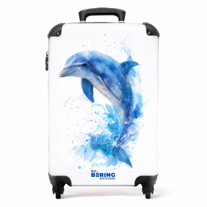 Suitcase - Blue dolphin on a white background