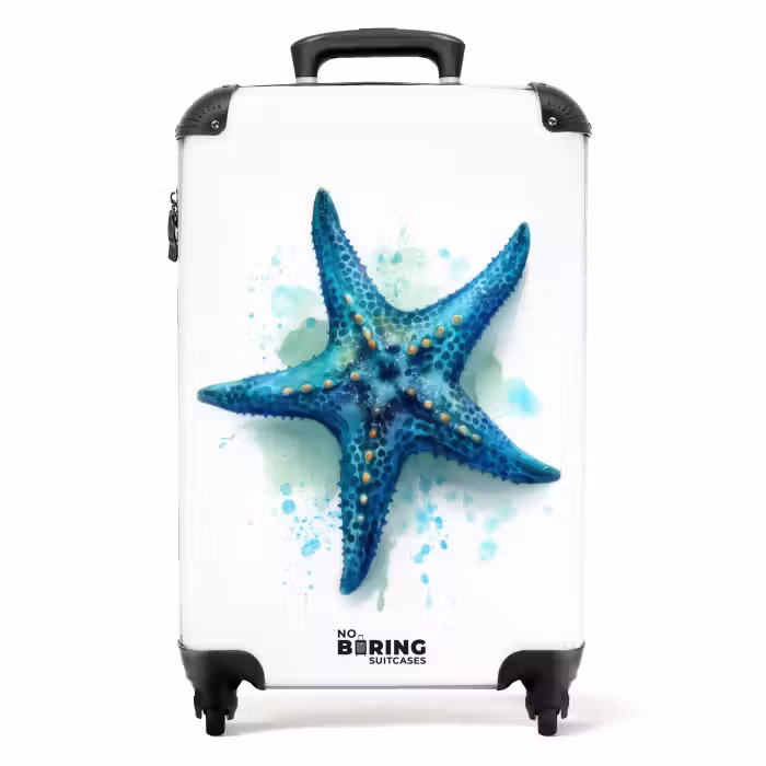 Suitcase - Blue starfish on a white background