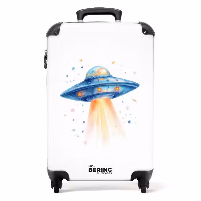 Suitcase - Blue ufo taking off