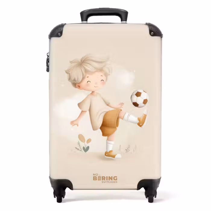 Suitcase - Boy with a soccer ball in beige colors