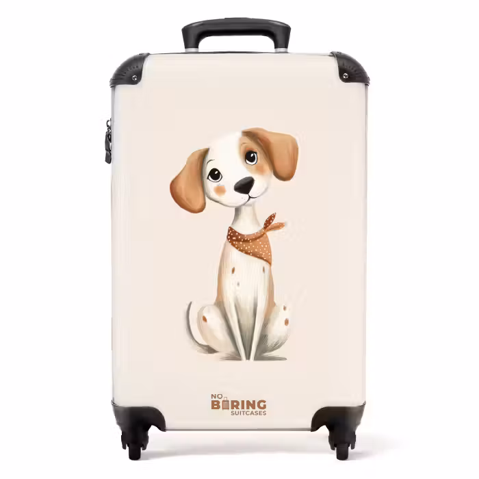 Suitcase - Brown spotted puppy on a beige background