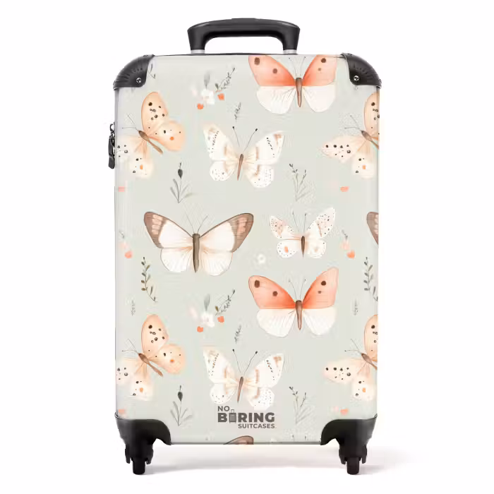 Suitcase - Butterfly pattern in soft orange and red tones
